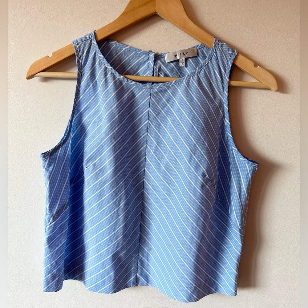 Milly Blue/White Striped Crop Top